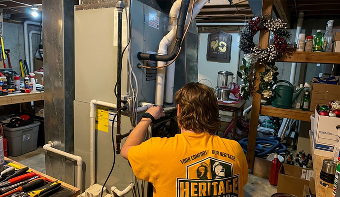 A technician is servicing a furnace