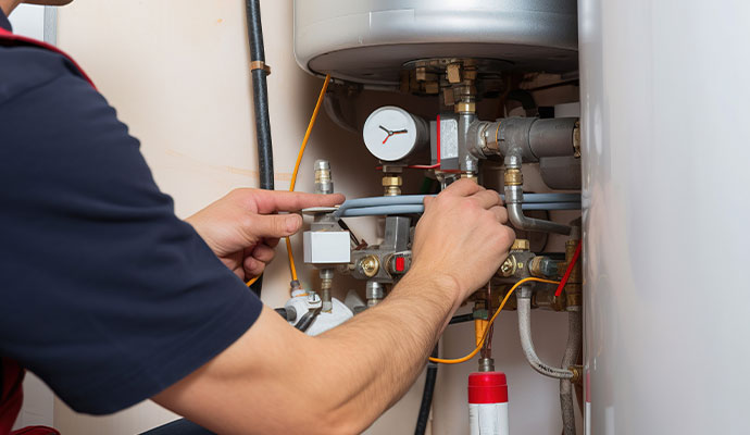 Technician adjusting hydronic system components