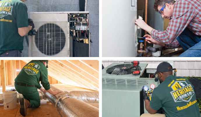 Collage of AC, duct, water heater, and heating system repairing service