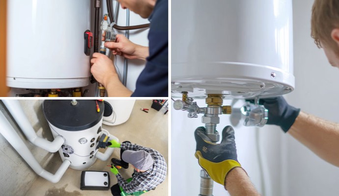 Collage of different types of water heater services