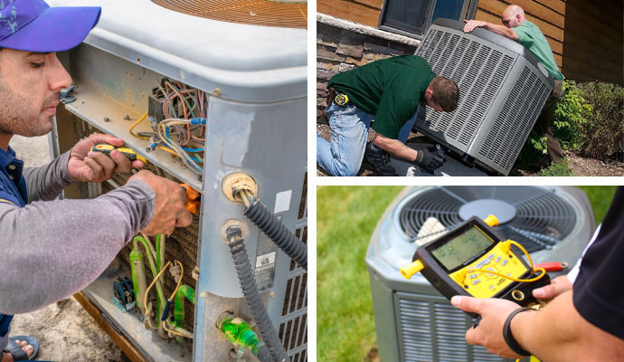 Collage of heating repair, installation, and maintenance service