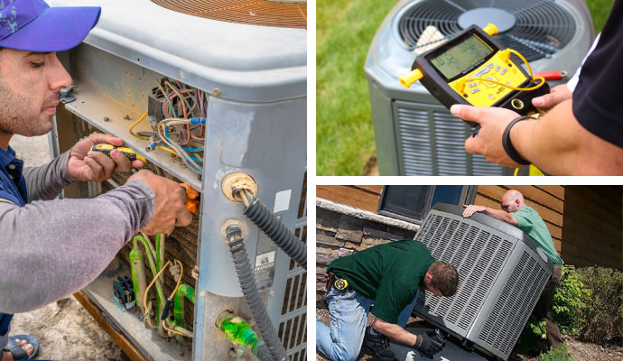 Collage of heating repair, maintenance, and installation