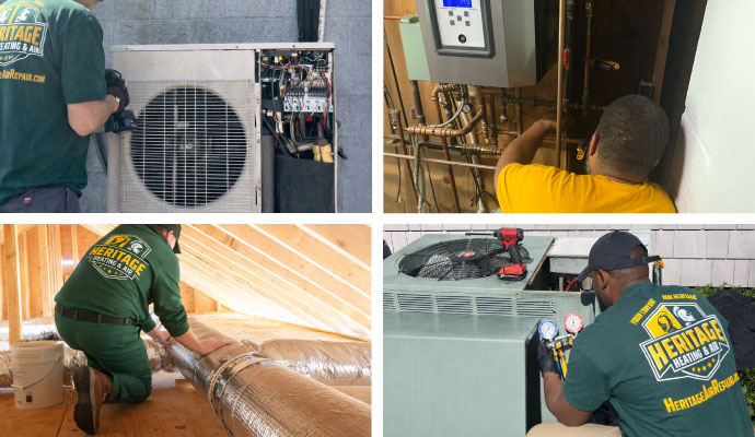 Collage of services for air conditioning, duct, water heaters, and heating systems