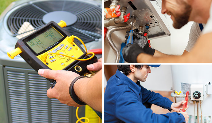 Collage of HVAC and plumbing service operations