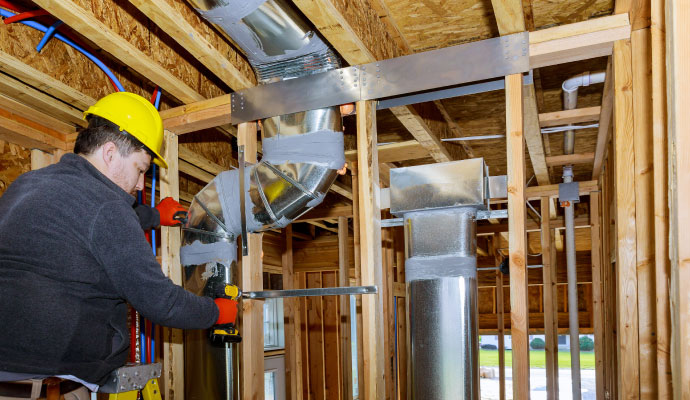 Technician installing duct system