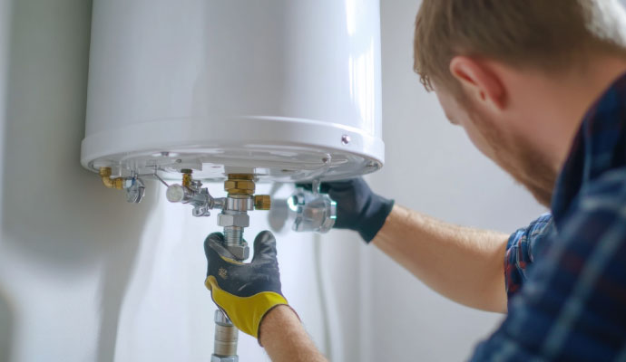 Technician installing water heater