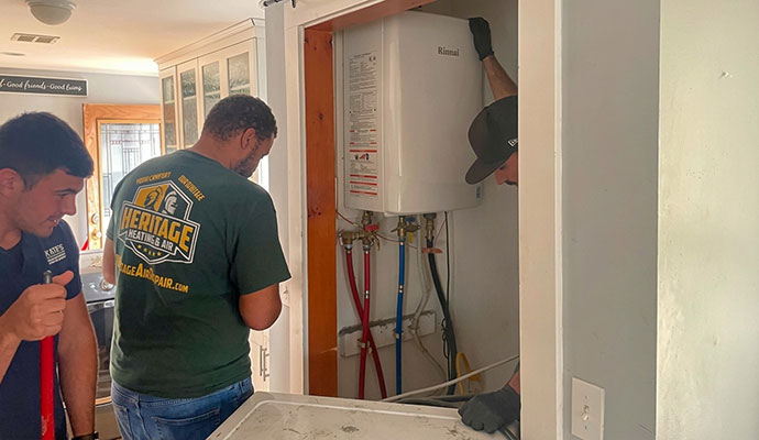 Technicians are installing boiler system