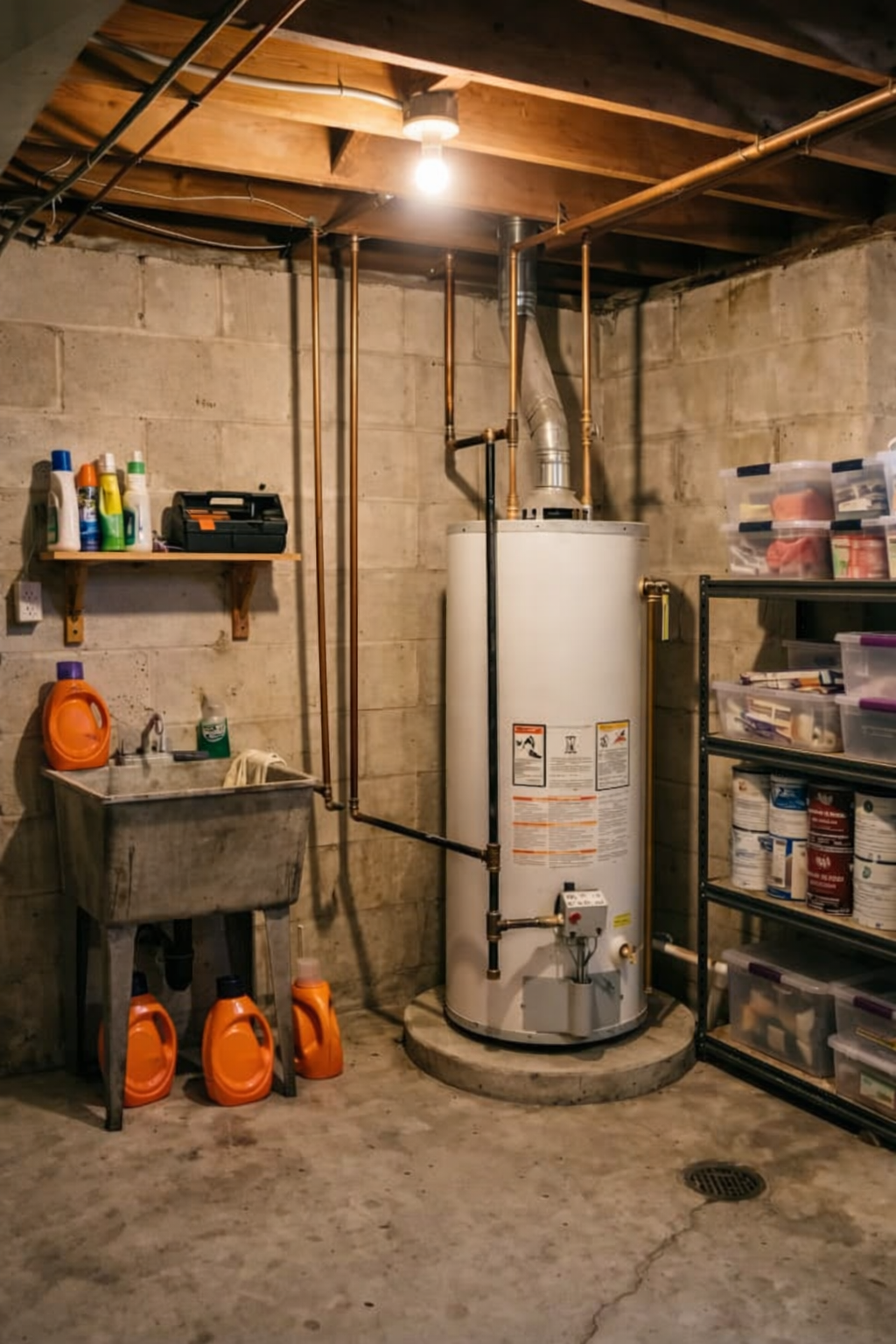 Water heater installed in the basement