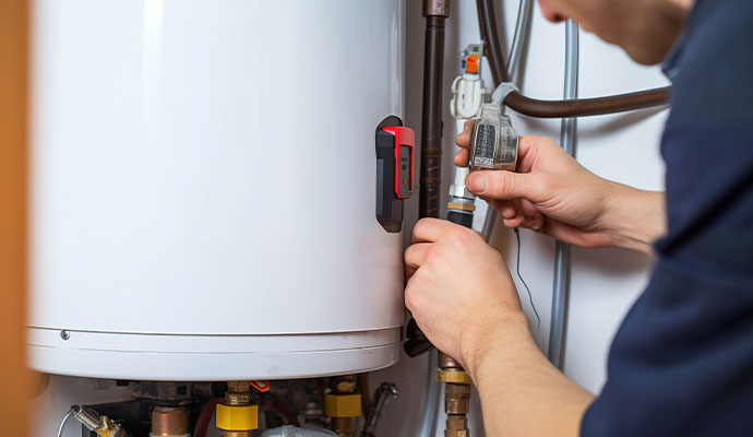 Technician servicing residential water heater